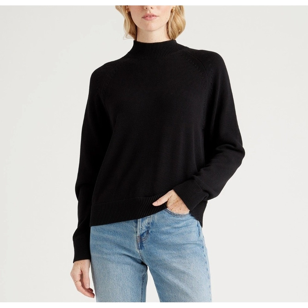Quince Womens S NEW Organic Cotton Mock Neck Sweater Minimalist Quiet Luxury